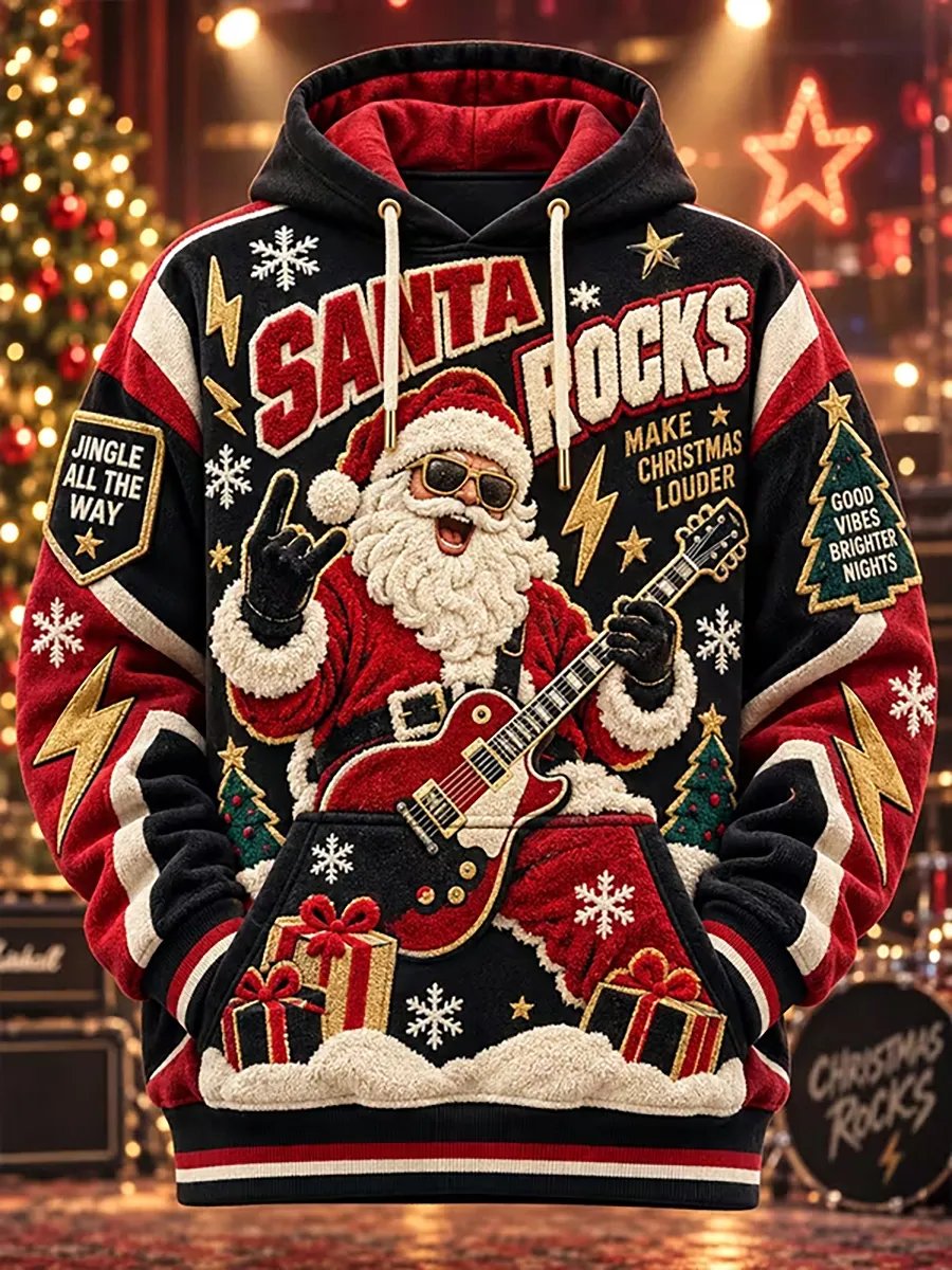 Men's Heavy Metal Rock Christmas Print Hoodie