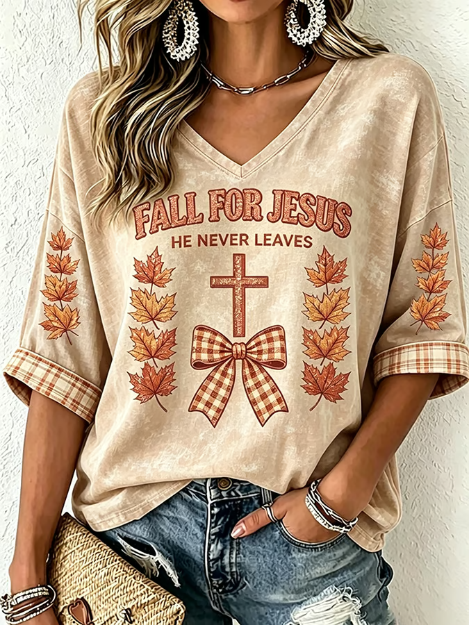 Fall For Jesus He Never Leaves T-Shirt
