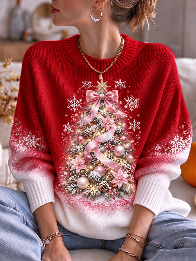 Women's Christmas Tree Round Neck Top