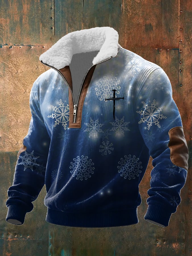Men's Casual Christmas-themed Zipper Knit Sweatshirt