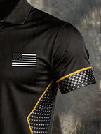 Men's Retro Patriotic Color-Block Short-Sleeve Polo Shirt