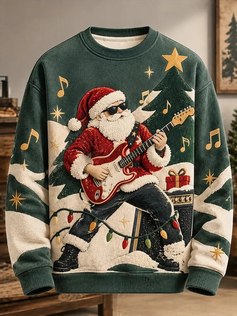 Men's Heavy Metal Rock Christmas Print Crew Neck Sweatshirt