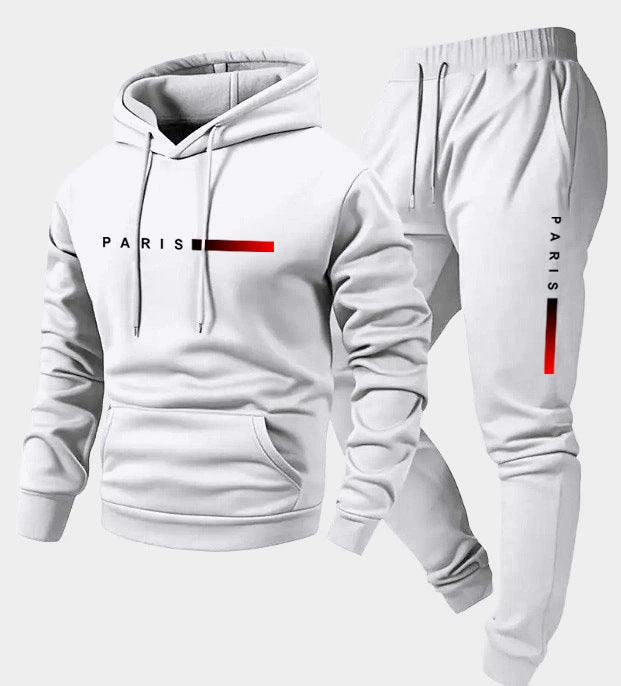 Men's Paris Letter Printed Hoodie and Drawstring Sweatpants Set Two-Piece Set