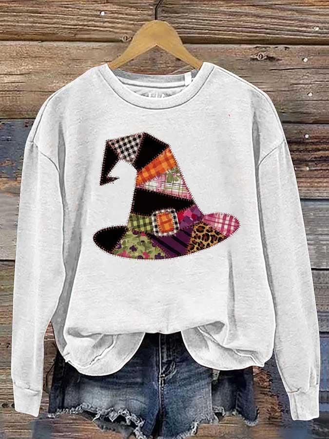 Women's Halloween Witch Hat Print Casual Sweatshirt