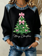 Women'S Casual Christmas Round Neck Long Sleeved Shirt
