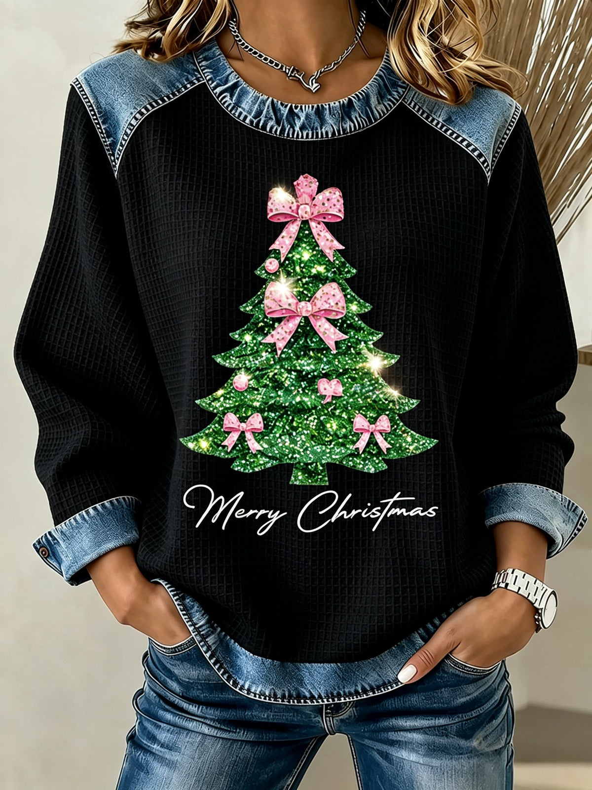 Women'S Casual Christmas Round Neck Long Sleeved Shirt