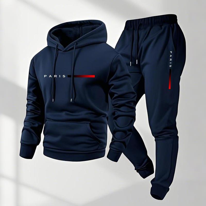 Men's Paris Letter Printed Hoodie and Drawstring Sweatpants Set Two-Piece Set