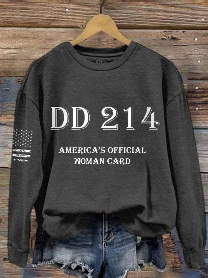 Women's DD214 America Official Man Card Print Crew Neck Sweatshirt