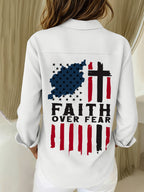 Women's Faith Over Fear Print Casual Cotton Linen Shirt