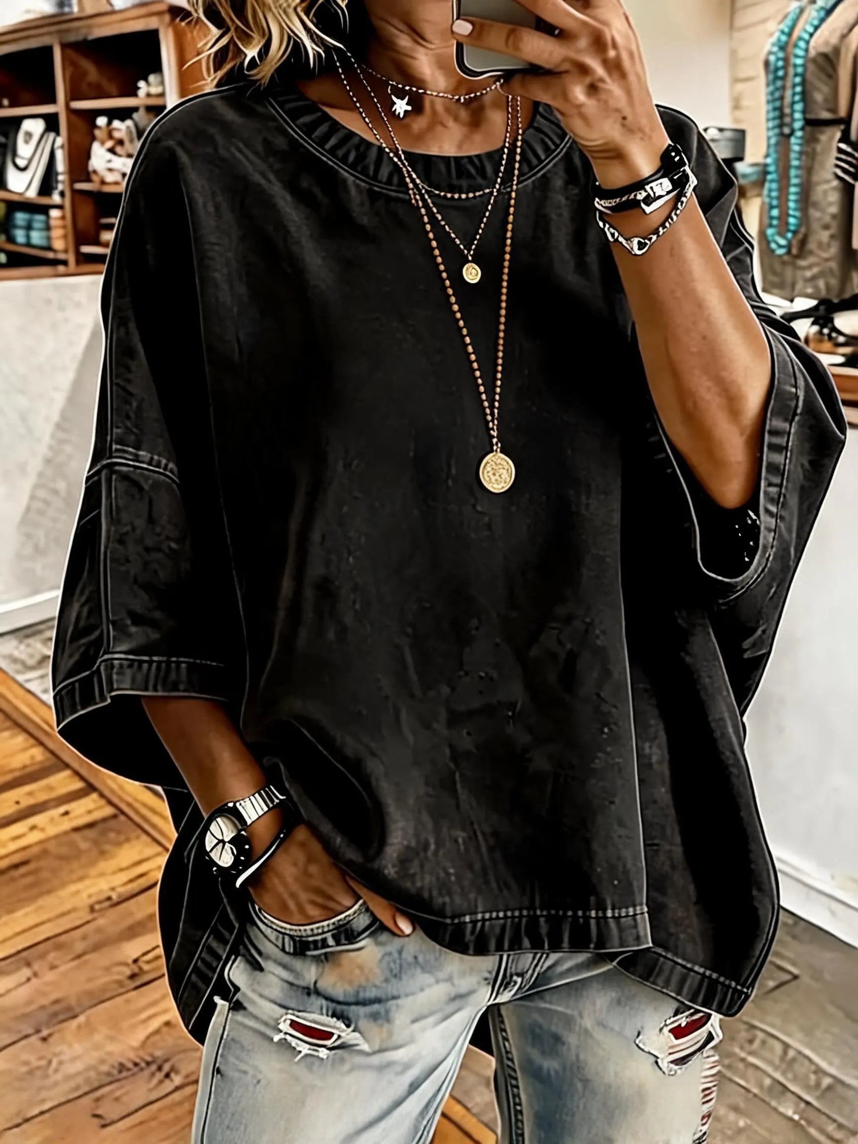 Women's Vintage Distressed Washed Oversized T-Shirt