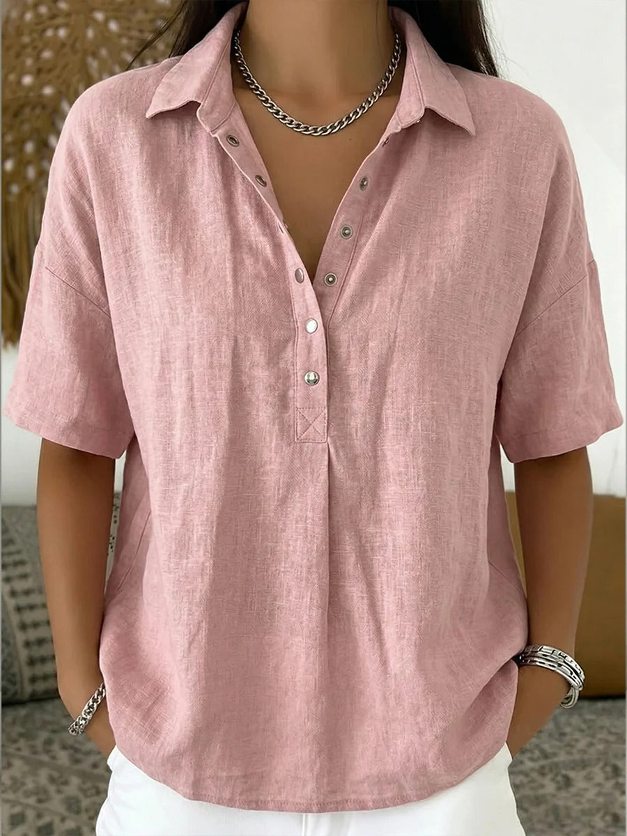 Women's Cotton And Line Collared Shirt