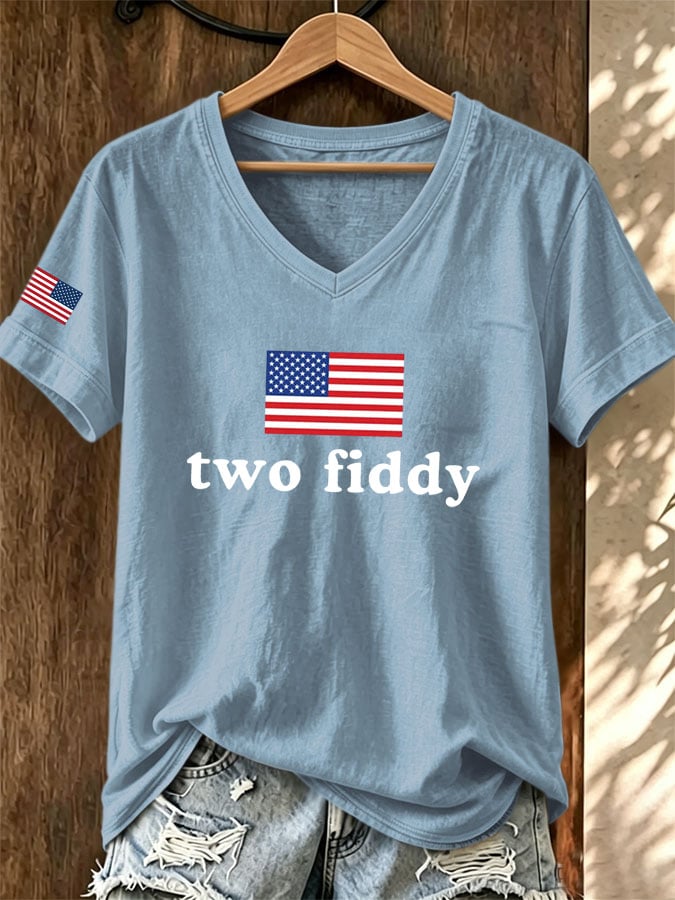 Women's Casual Two Fiddy Print Short-Sleeve T-Shirt
