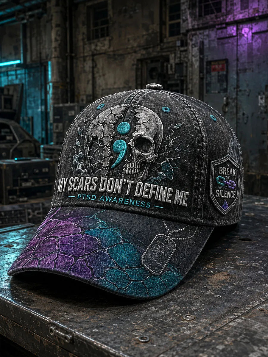 “My Scars Don’t Define Me” PTSD Awareness Skull Vintage Baseball Cap