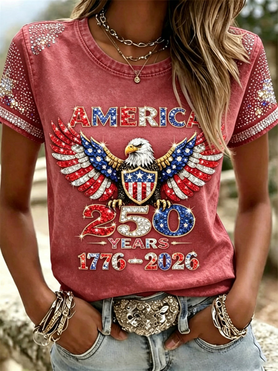 American 250th Anniversary Rhinestone Design Women's T-Shirt