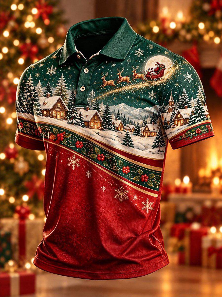 Men's Casual Christmas Short-Sleeve Polo Shirt