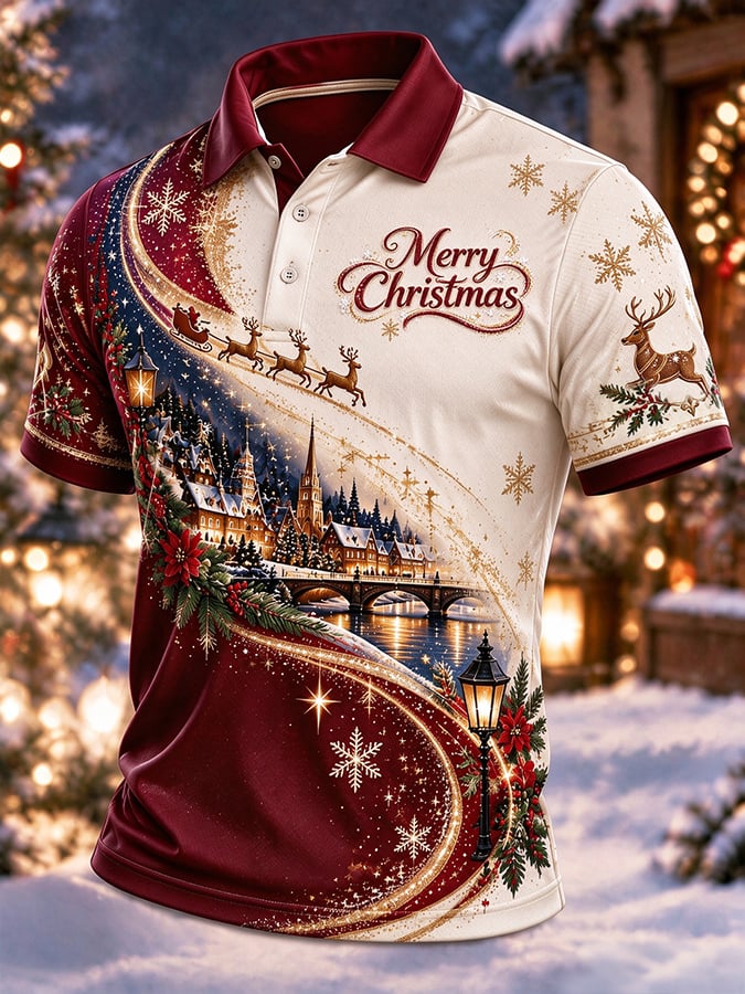 Men's Christmas Print Polo Shirt