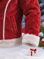 Men's Warm Christmas Jacket with Plush Paneling and Lapel Collar