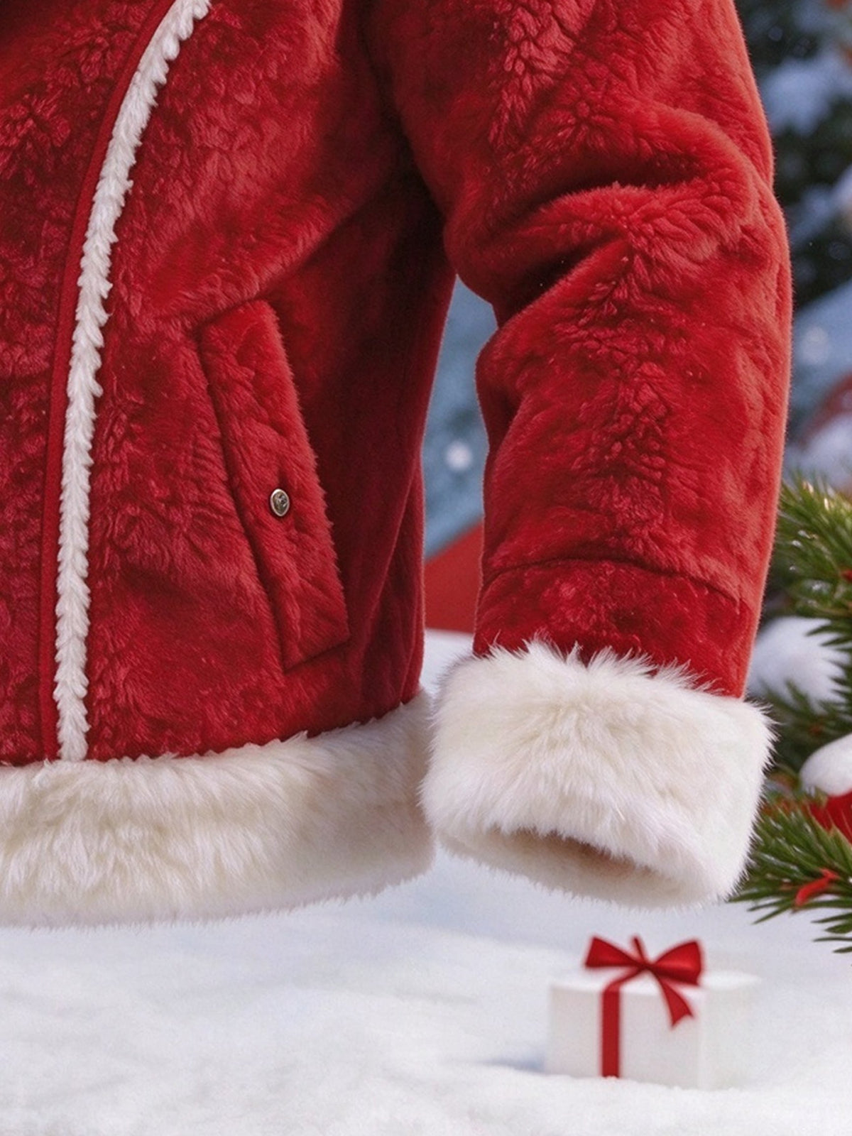Men's Warm Christmas Jacket with Plush Paneling and Lapel Collar