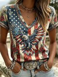 Women's Casual American 250th Anniversary V-neck Printed Short-Sleeve T-Shirt