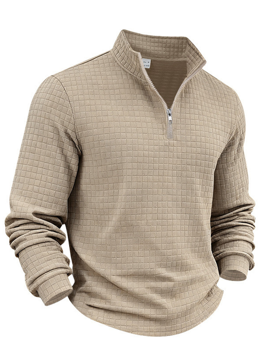 Men's Solid Color Waffle Weave Pullover Sweatshirt