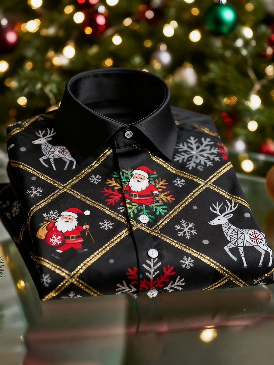 Men's  Christmas Long Sleeve Button-Down Shirt