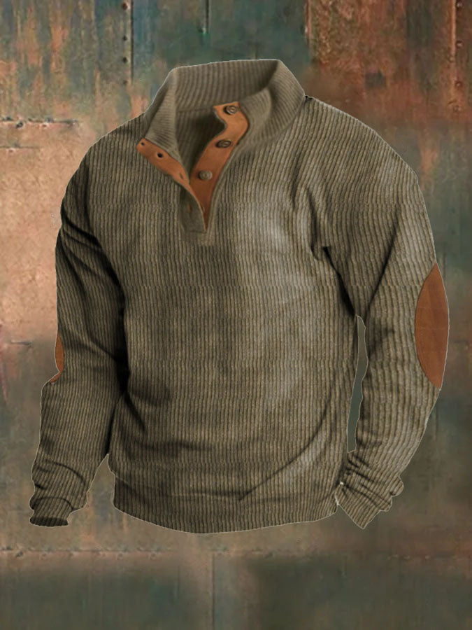 Men's Vintage Corduroy Button  Plush Sweatshirt