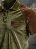 Men's Retro Corduroy Color-Block Polo Shirt