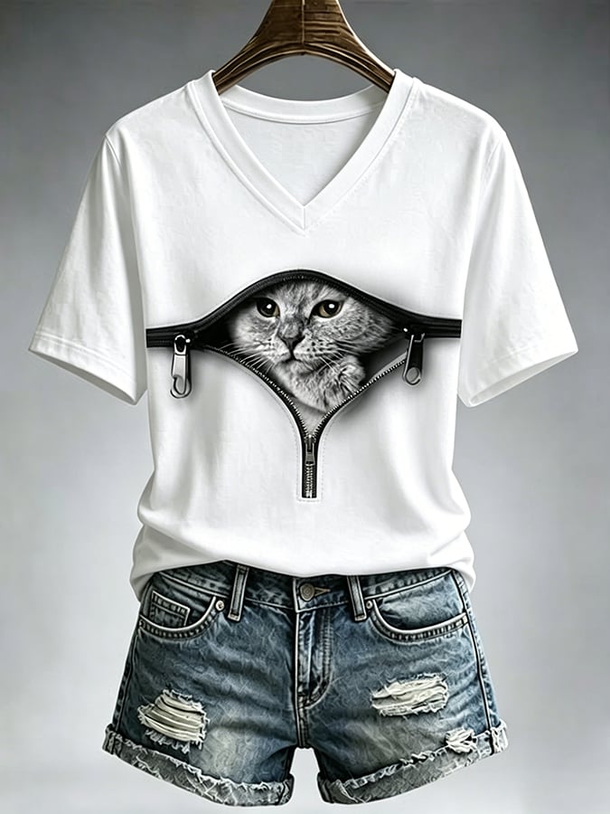 Women's Cute Cat  Print Casual T-shirt