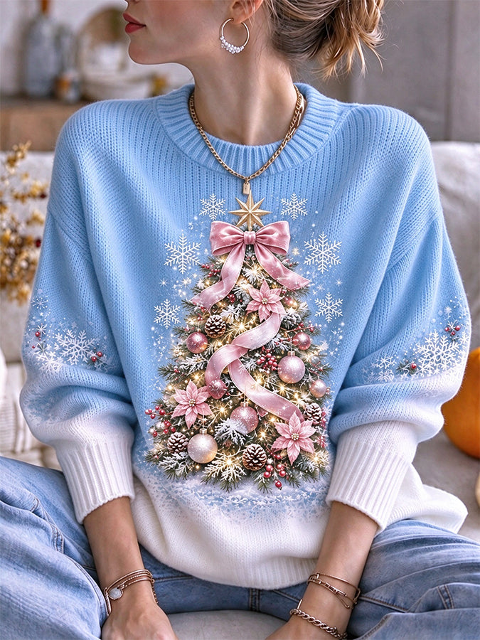 Women's Christmas Tree Round Neck Top