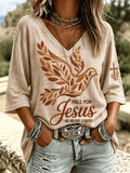 Women's Plaid Fall For Jesus Dove Leaf V Neck Blouse