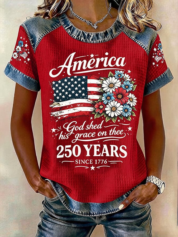 Women's America 250 Years 1776-2026 Print V Neck T-shirt