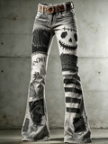 Women's Retro Halloween Art Print Flare Pants