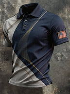 Men's Retro Patriotic Color-Block Short-Sleeve Polo Shirt