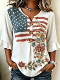 Women's Casual Patriotic 250th Anniversary Cotton Linen Shirt