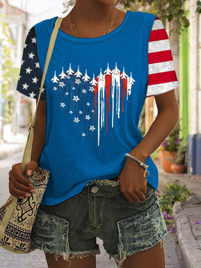 Women's Independence Day Flag Print Casual T-shirt