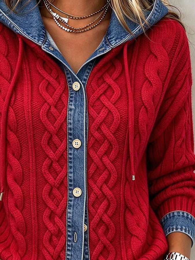 Women’S Casual Color-Block Patchwork Cardigan