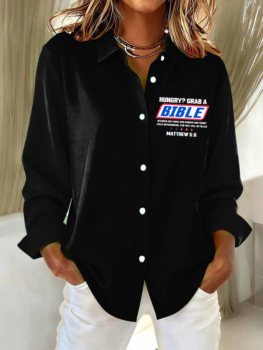 Women's Grab A Bible Printed Casual Long Sleeve Shirt
