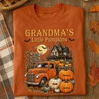 Retro Vintage Farmhouse Halloween Town Style Grandma's Little Pumpkins Truck - Personalized Shirt - Halloween Gift For Grandma