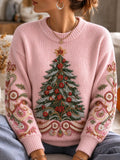 Women's Christmas tree pattern crew-neck sweater
