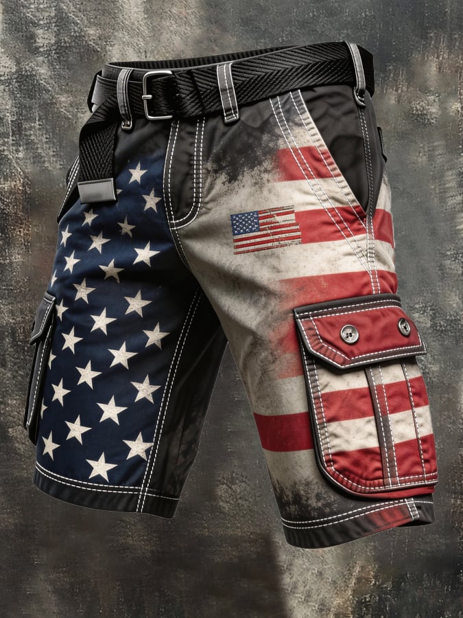 Men's Retro Color Block Patriot Pocket Cargo Shorts