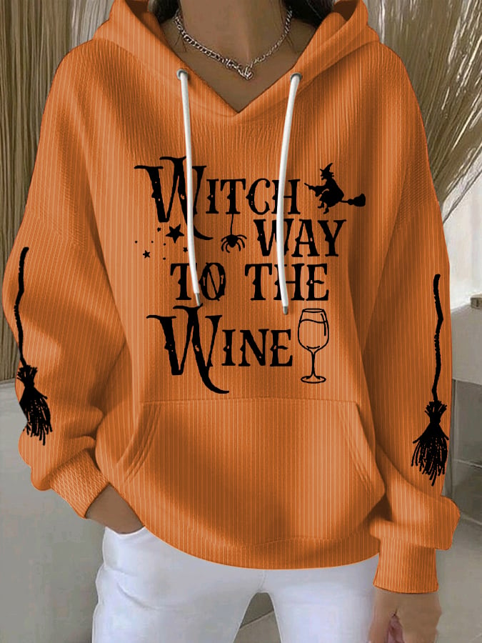 🔥HOT SALE🔥Women's Witch Way To The Wine Print Casual Sweatshirt