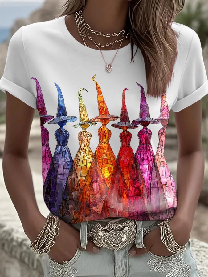 Women's Halloween Printed Round Neck T-Shirt