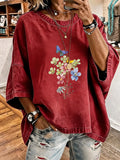 Women'S Vintage Distressed Washed Bouquet Print Oversized T-Shirt
