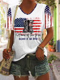 Women's American Flag Independence Day Print Short-Sleeved T-Shirt