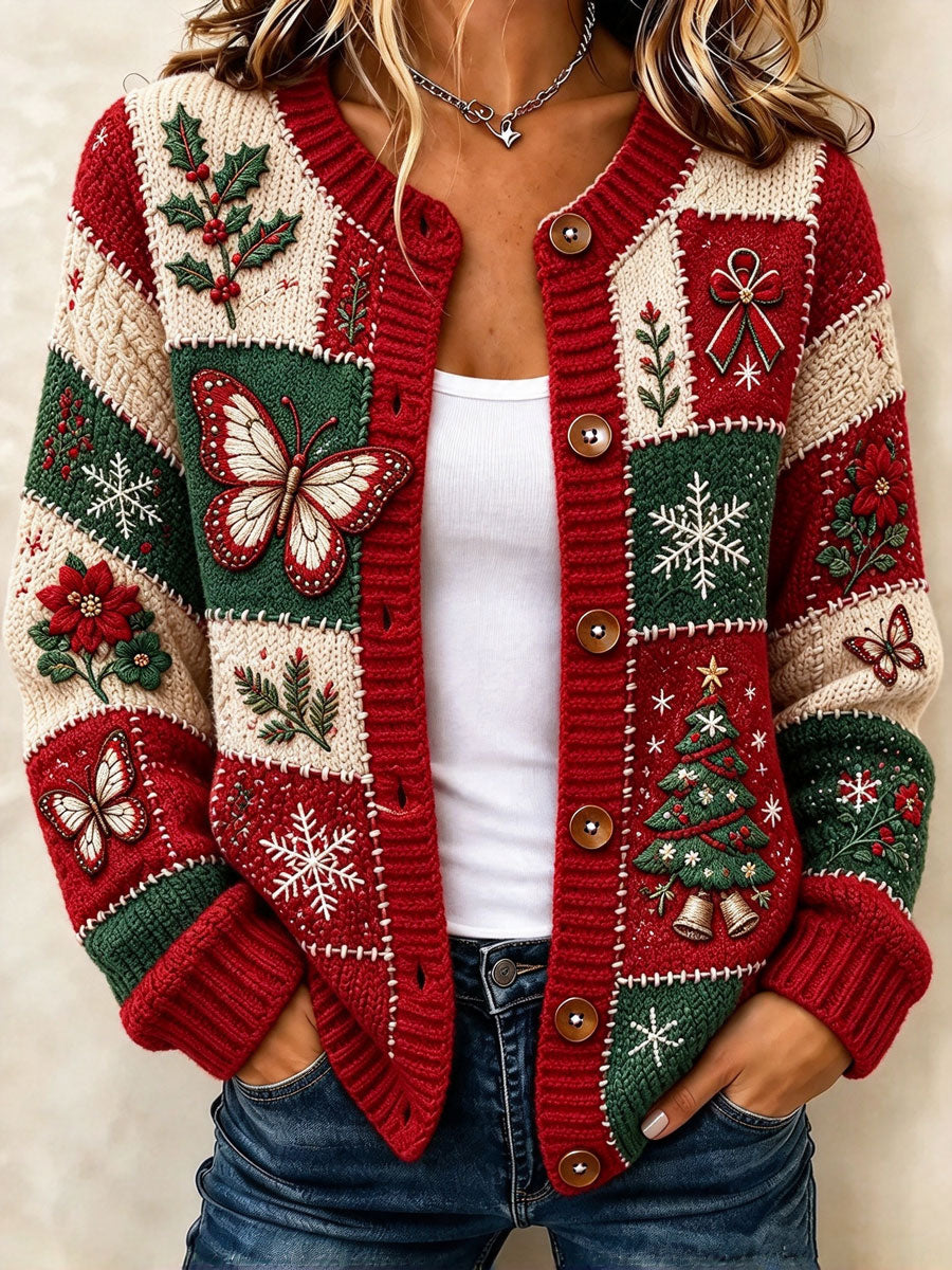 Women'S Pink Western Style Butterfly Flower Pattern Cardigan