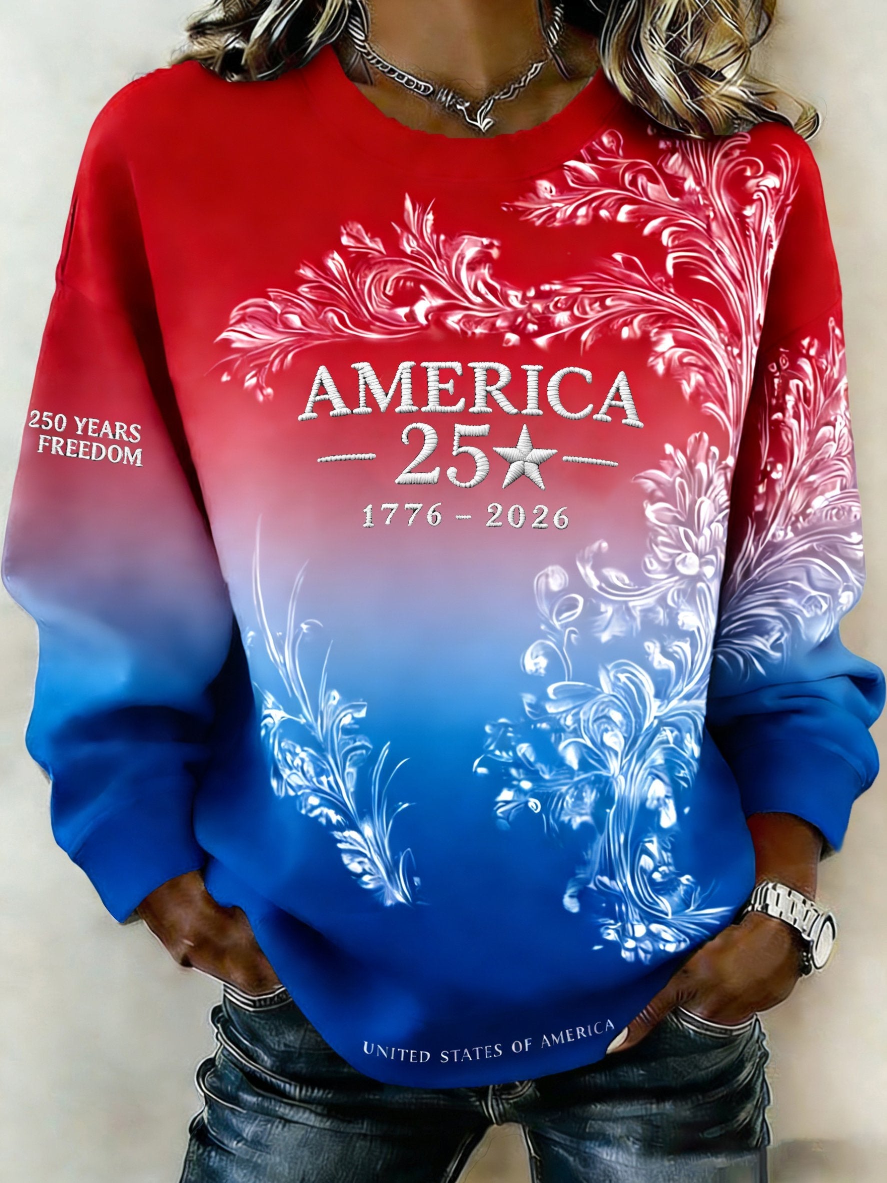 Women'S Casual American 250th Anniversary Printed Sweatshirt