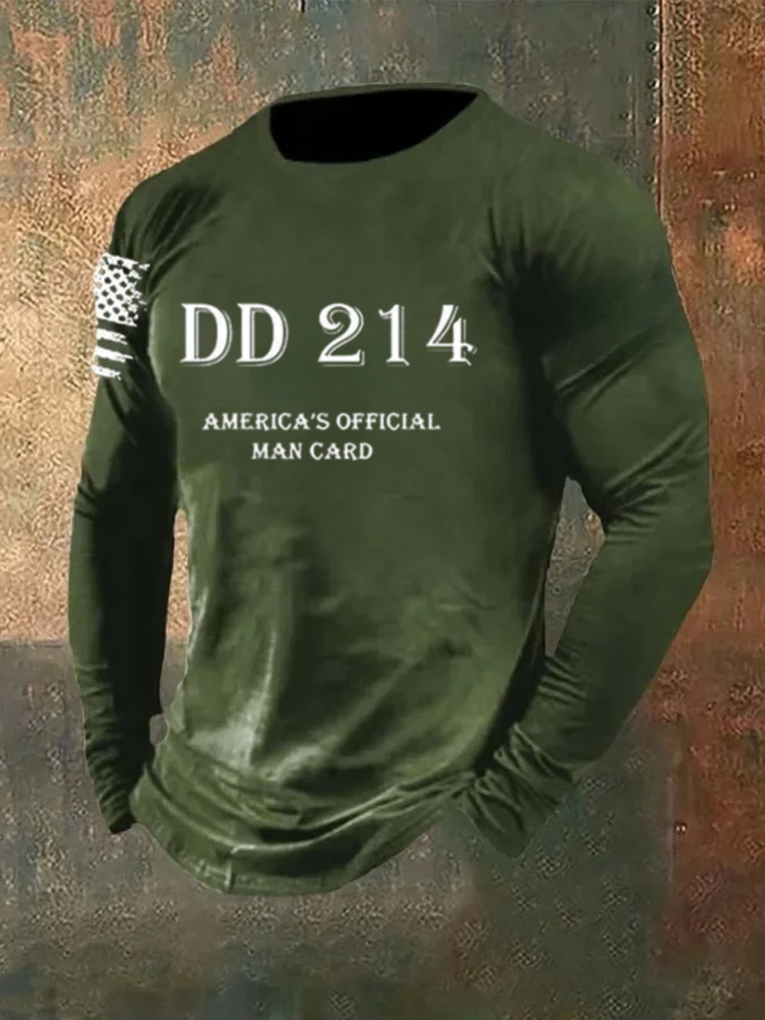 Men's DD214 America Official Man Card Print Casual Long Sleeve T-Shirt