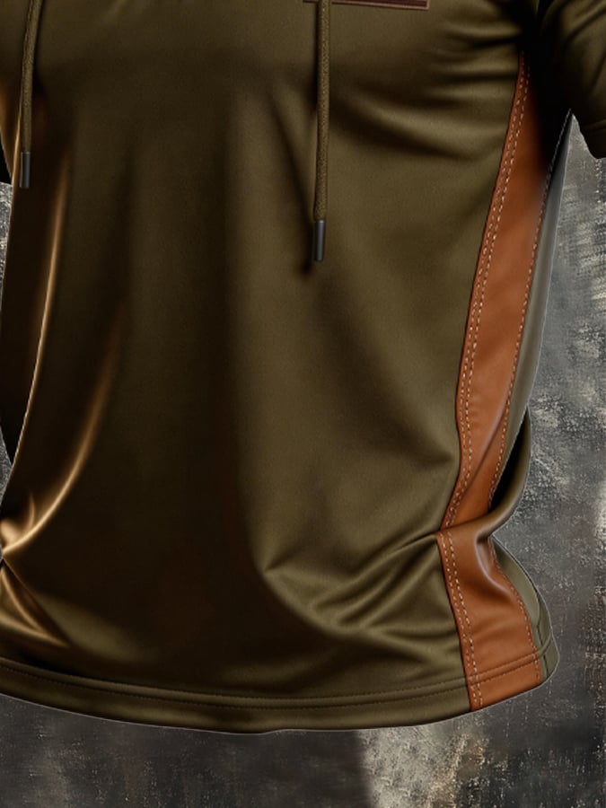 Men's Retro Color-Block Short-Sleeve Hooded T-Shirt