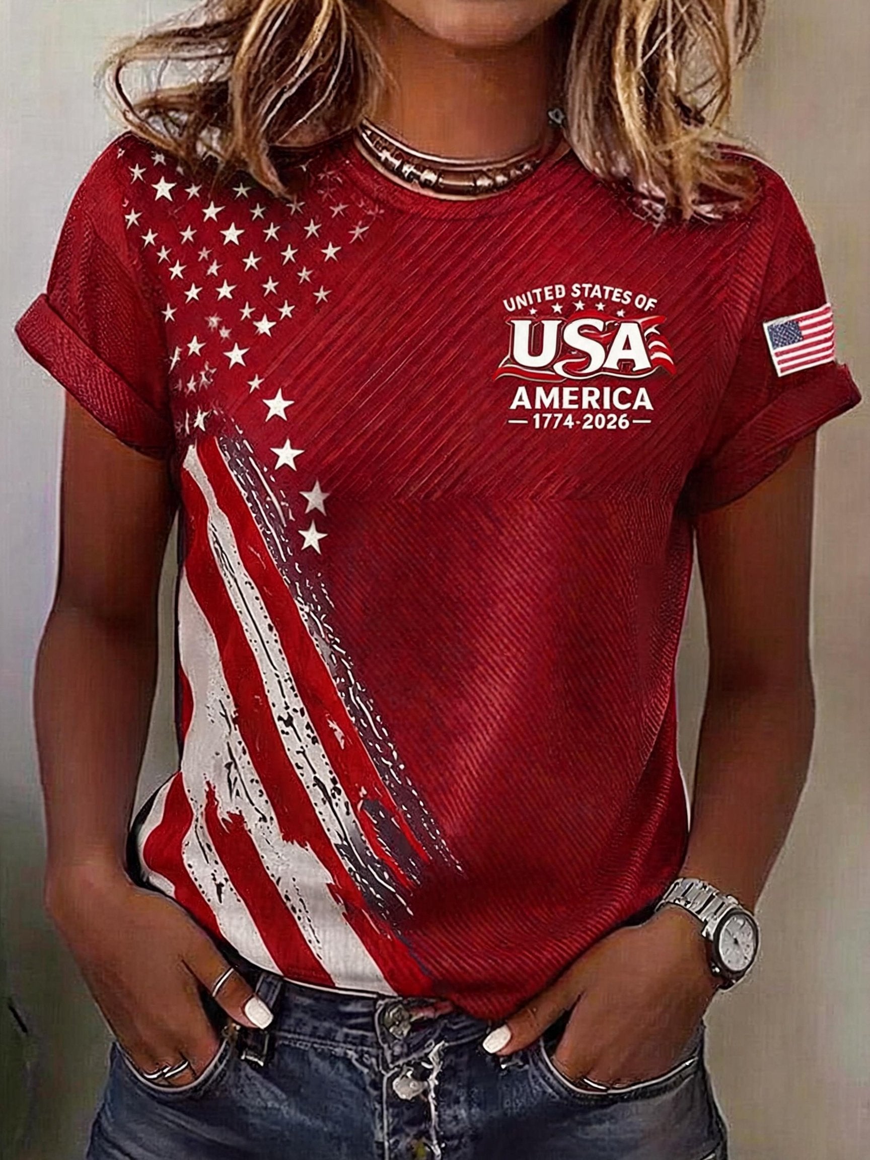 Women'S Independence Day Print Short-Sleeve Top