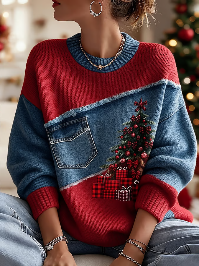 Women'S Christmas Print Crew Neck Long-Sleeve Sweatshirt